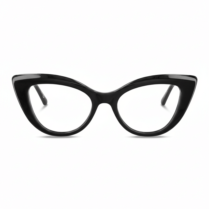 foto frontal de armazones opticos agatados retro para mujer de cara redonda grande de marca Bonoboss en acetato biodegradable natural de color negro #color_negro