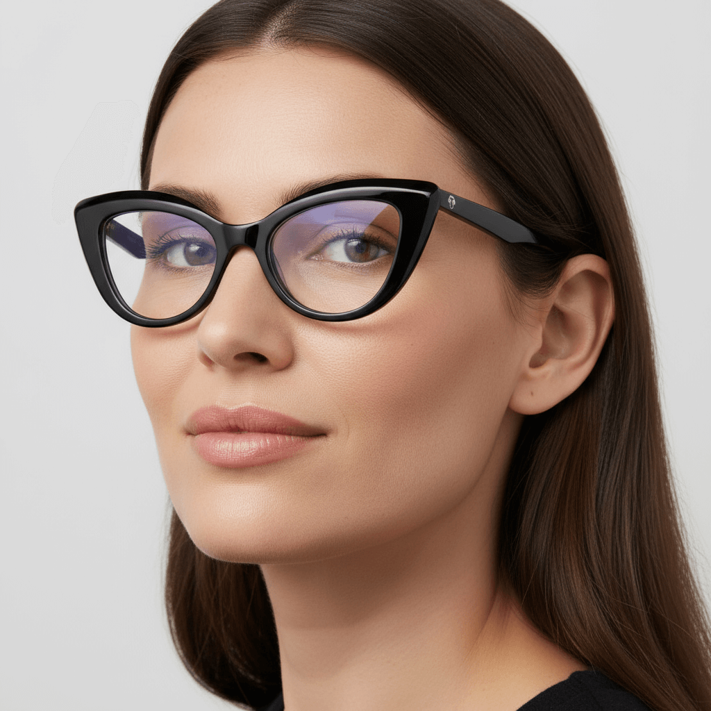 foto frontal de armazones opticos agatados retro para mujer de cara redonda grande de marca Bonoboss en acetato biodegradable natural de color negro #color_negro