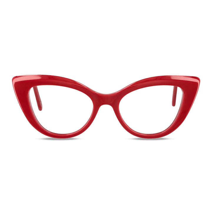 la vista frontal de unos armazones o marcos opticos de color rojo de la marca bonoboss fabricandos en acetato biodegradable sustentable de color rojo #color_rojo
