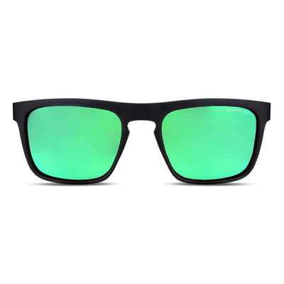 anteojos de sol rectangulares polarizados negros para hombre y mujer con lentes de color espejado verde