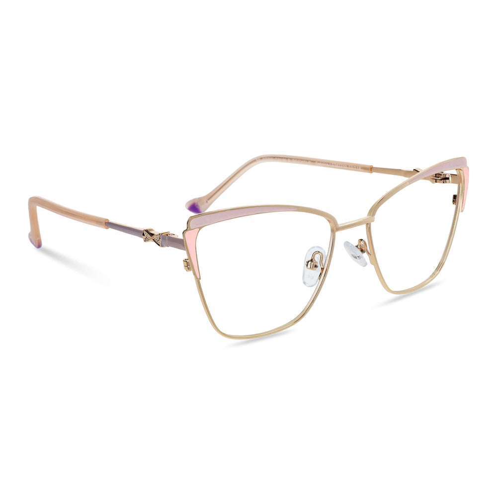 anteojos metálicos agatados de color dorado y rojo para mujer de cara redonda grande. Armazones y lentes opticos por mayor, mayorista de opticas de lentes sustentables vista frontal#color_rojo