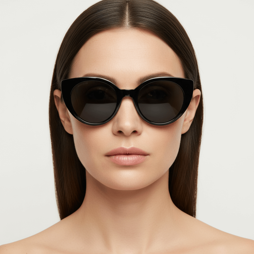 una mujer en vista lateral usando anteojos gafas de sol polarizadas agatadas o cat eyes para hombre y mujer de cara redonda u ovalada grande de color carey #color_carey