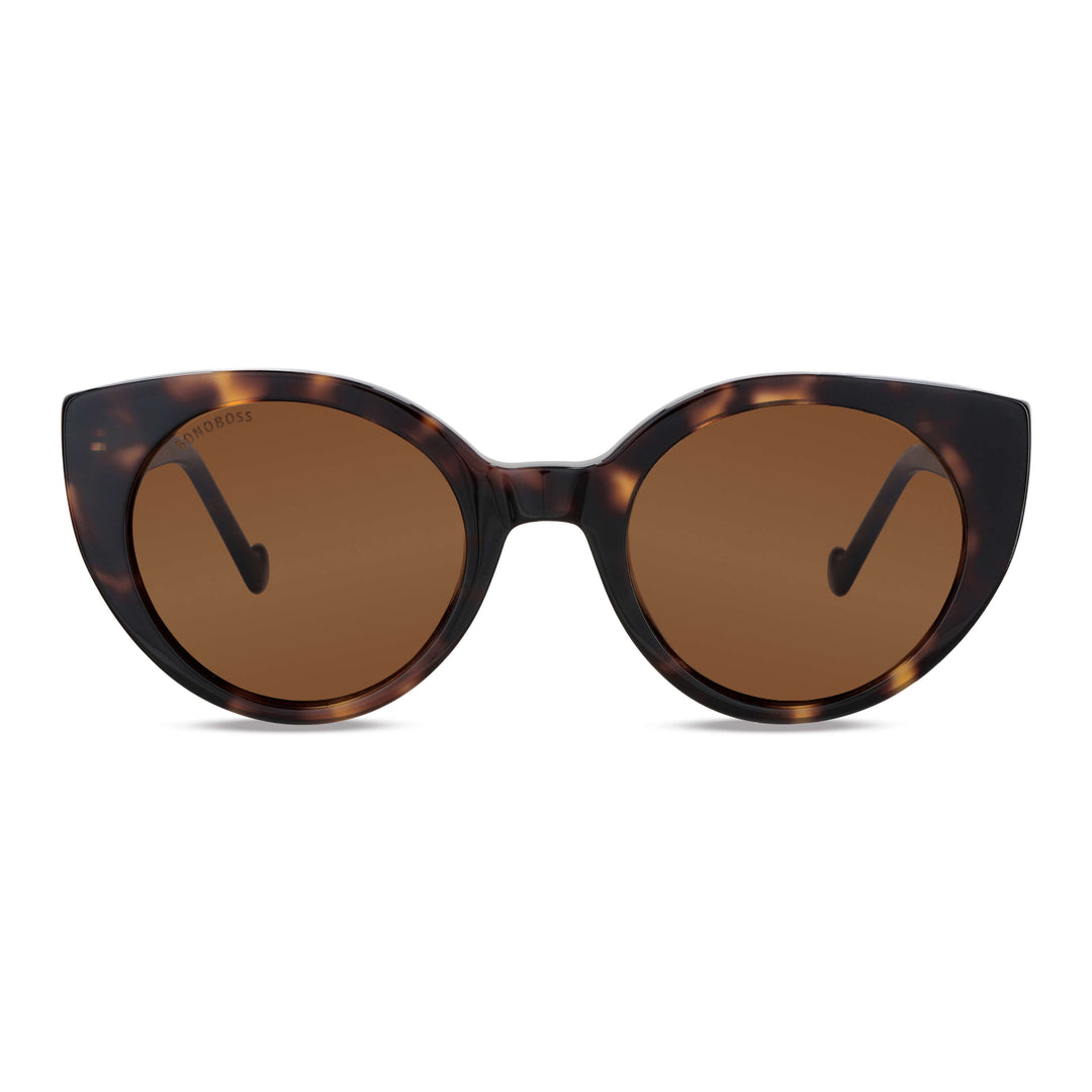 vista frontal de anteojos gafas de sol polarizadas de forma agatada para hombre y mujer de cara redonda u ovalada grande de color carey #color_carey