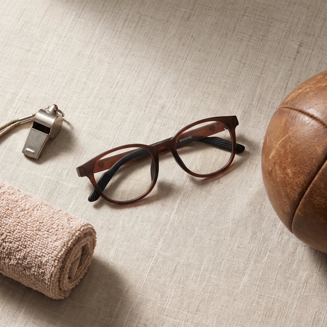 Lentes ópticos deportivos Bonoboss Simone Champagne flatlay deporte #color_champagne
