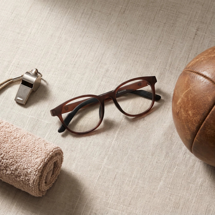 Lentes ópticos deportivos Bonoboss Simone Champagne flatlay deporte #color_champagne