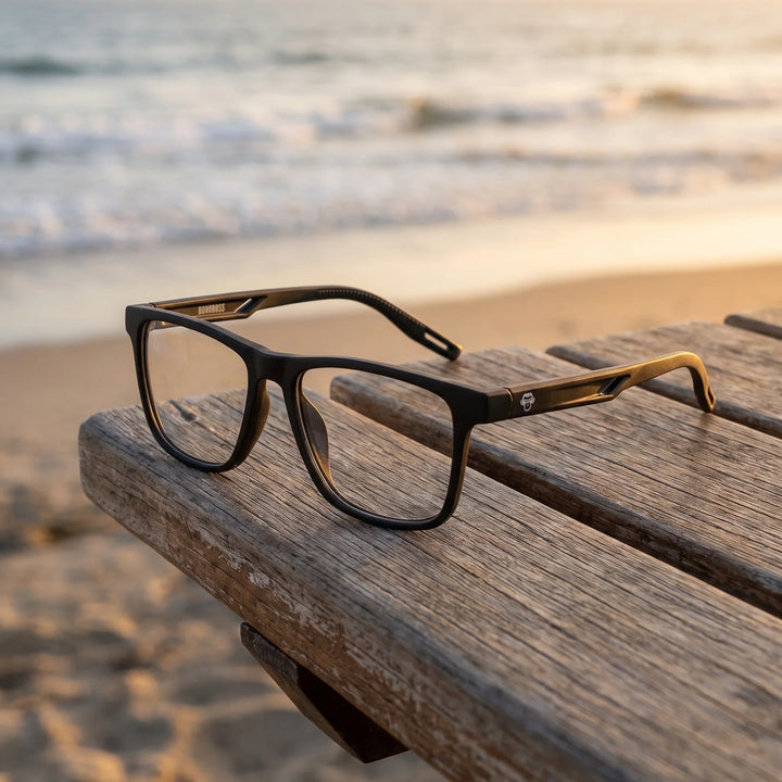 Lentes ópticos deportivos Bonoboss Tyson Negro banca playa #editorial_sustentabilidad #color_negro
