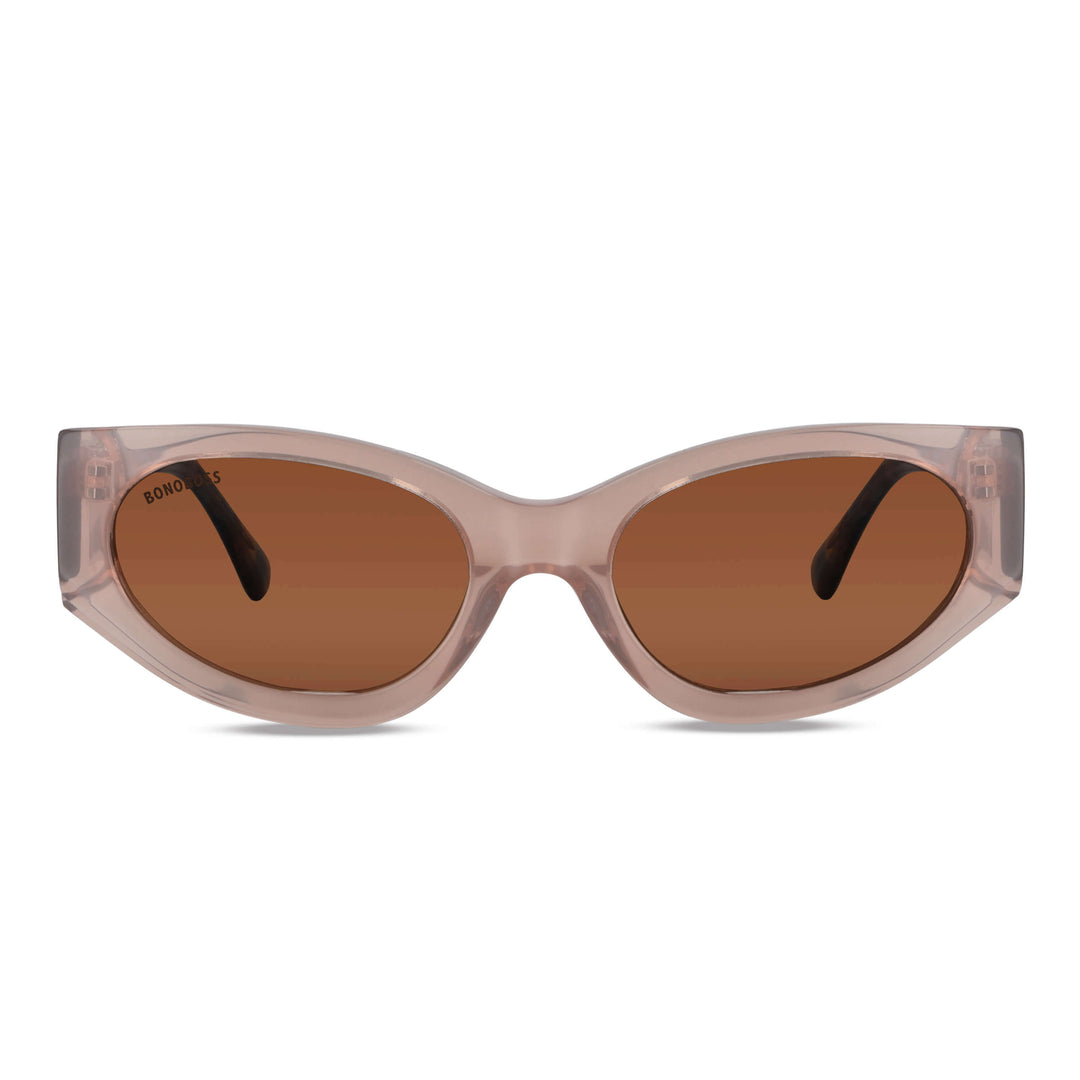 anteojos lentes de sol agatados para mujer de cara redonda grande polarizados con o sin receta optica vista frontal color carey con lentes cafe oscuros #color_carey