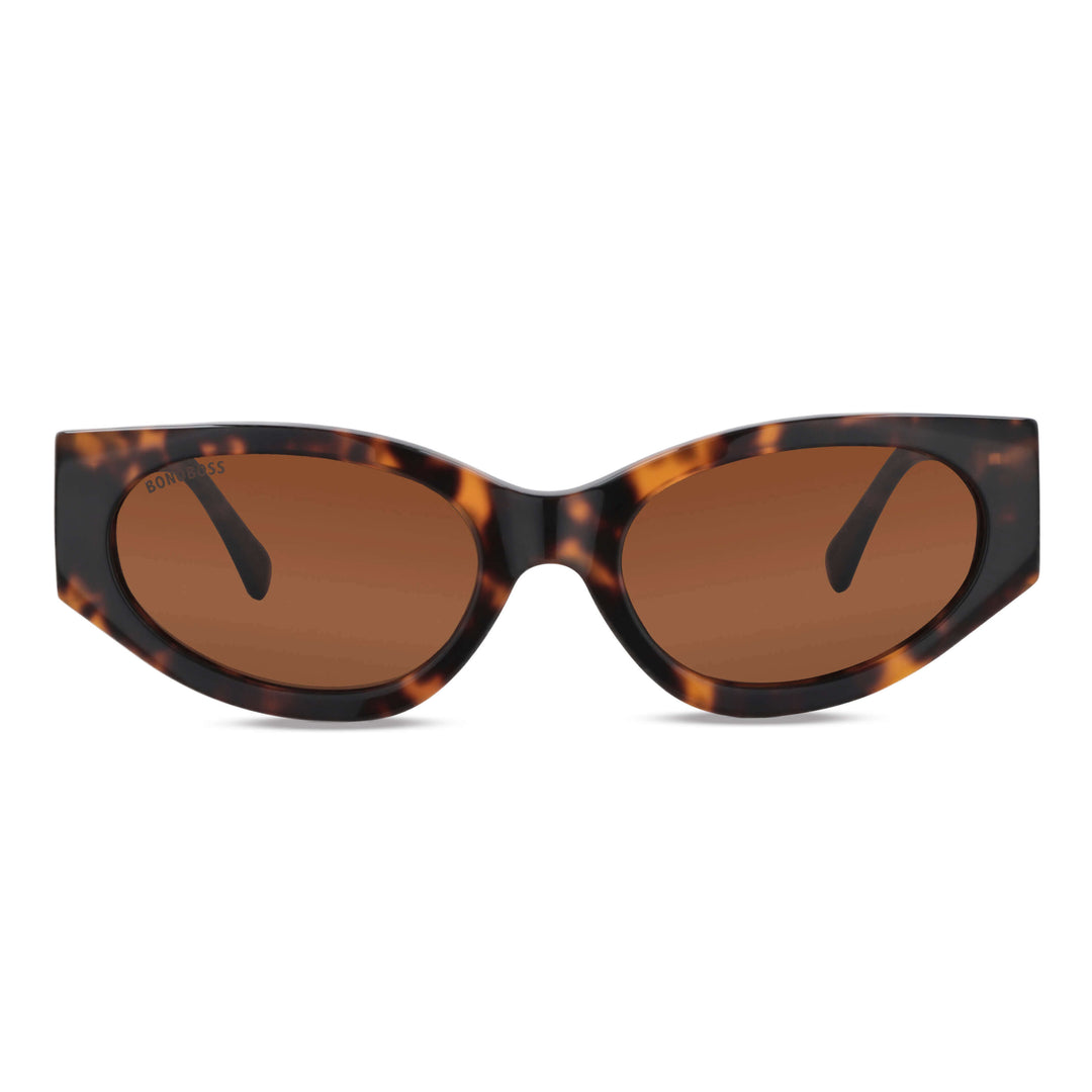 anteojos lentes de sol agatados para mujer de cara redonda grande polarizados con o sin receta optica vista frontal color carey con lentes cafe oscuros #color_carey