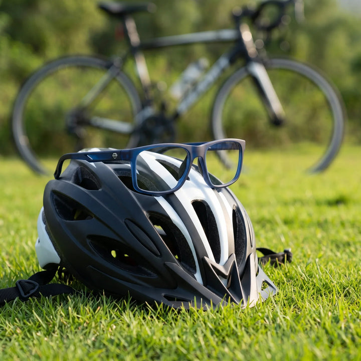 Lentes ópticos deportivos Bonoboss Jordan Azul pasto casco bici #editorial_lifestyle2 #color_azul