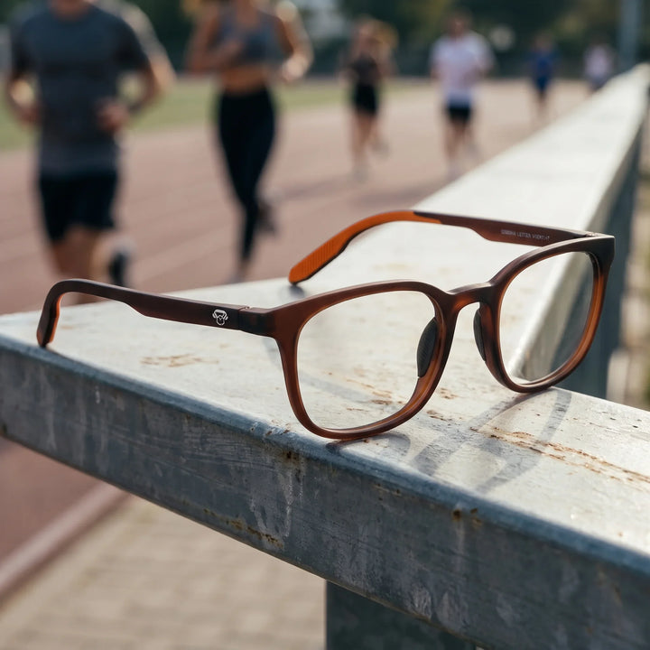 Lentes ópticos deportivos Bonoboss Serena Naranjo baranda corredores #color_naranjo