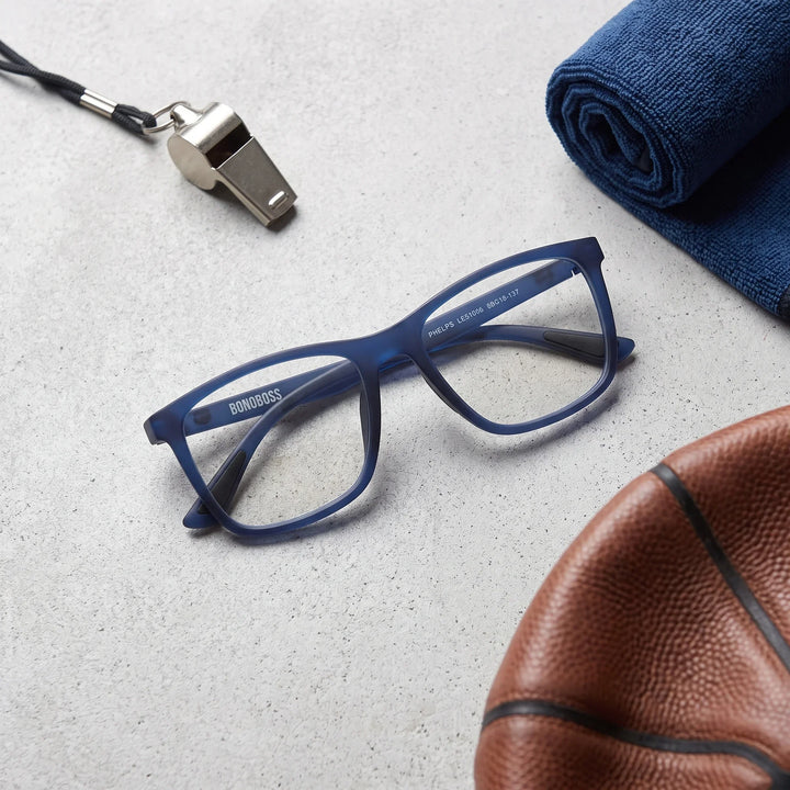 Lentes ópticos deportivos Bonoboss Phelps Azul flatlay deporte #color_azul