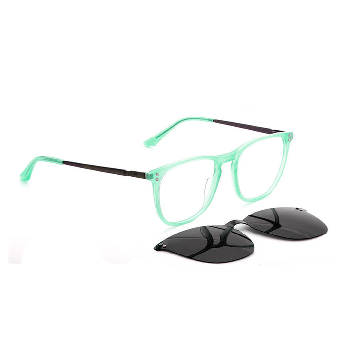 Erika Rayban azul lentes opticos con clip de sol magnetico polarizado con receta mayorista sustentable ecologico para homber y mujer vista angulada #color_green
