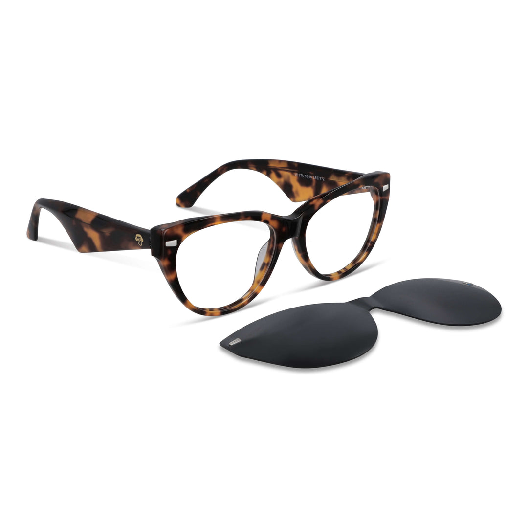 anteojos gafas opticas lentes armazones clip sol polarizado plastico acetato sustentable reciclado con receta moda hombre mujer vista angulada marcos opticos para mujer de cara redonda grande con clip de sol polarizado #color_transparente-carey