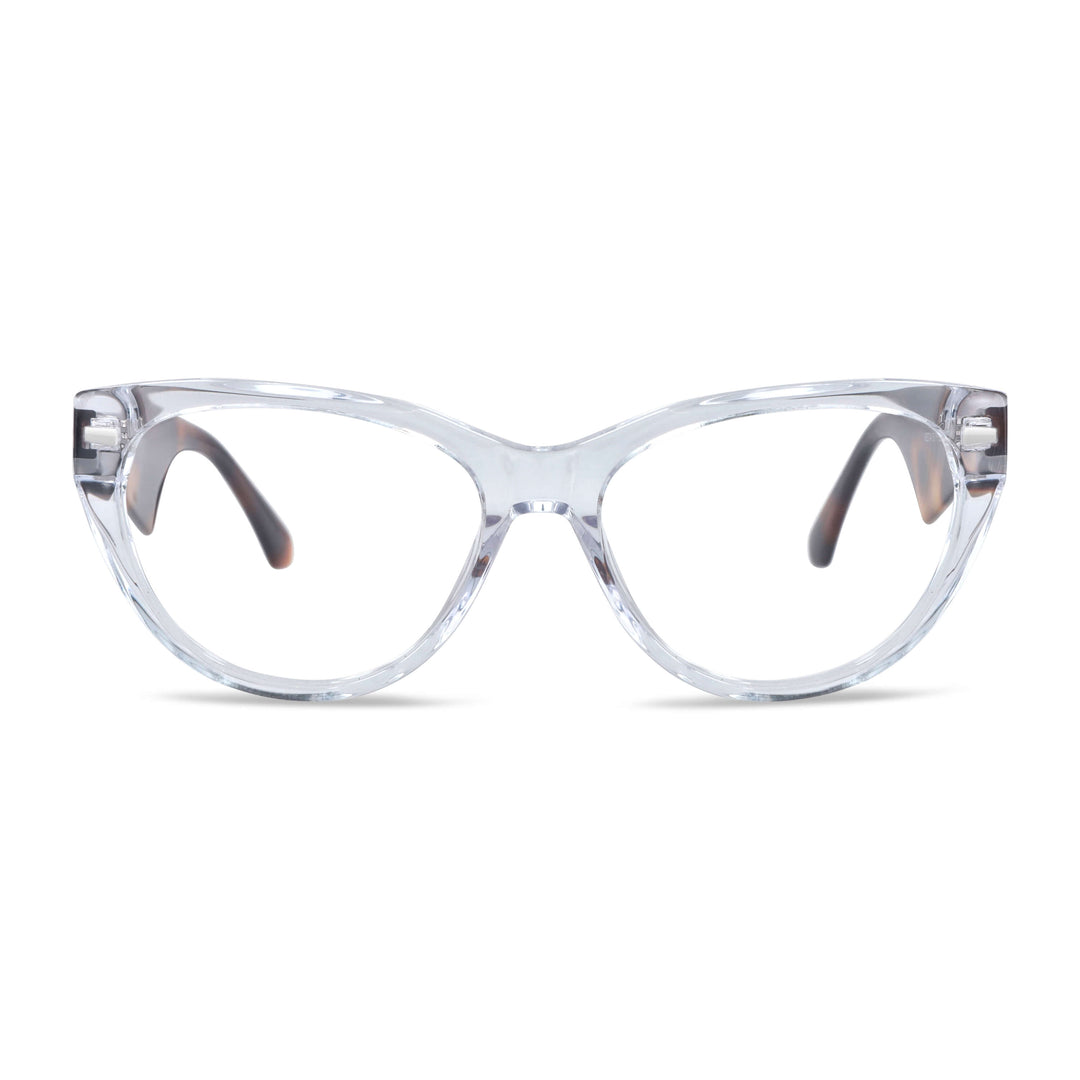 anteojos gafas opticas lentes armazones clip sol polarizado plastico acetato sustentable reciclado con receta moda hombre mujer vista frontal marcos opticos para mujer de cara redonda grande con clip de sol polarizado #color_transparente-carey