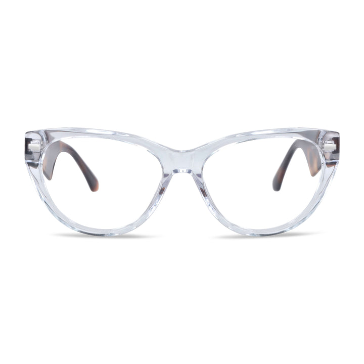 anteojos gafas opticas lentes armazones clip sol polarizado plastico acetato sustentable reciclado con receta moda hombre mujer vista frontal marcos opticos para mujer de cara redonda grande con clip de sol polarizado #color_transparente-carey