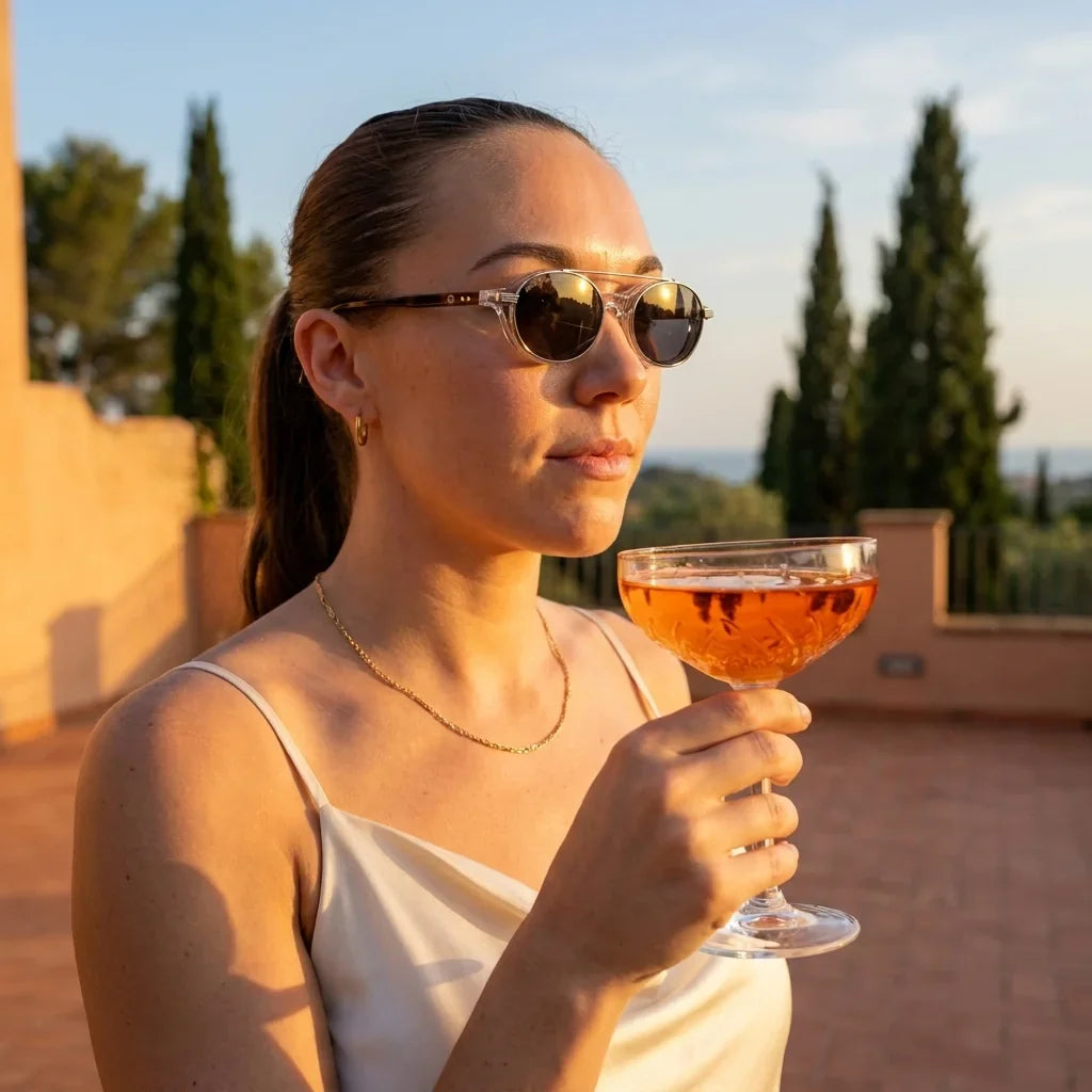 Bonoboss Capri Clip Sol Transparente - modelo mujer atardecer aperitivo #editorial_lifestyle4 #color_transparente