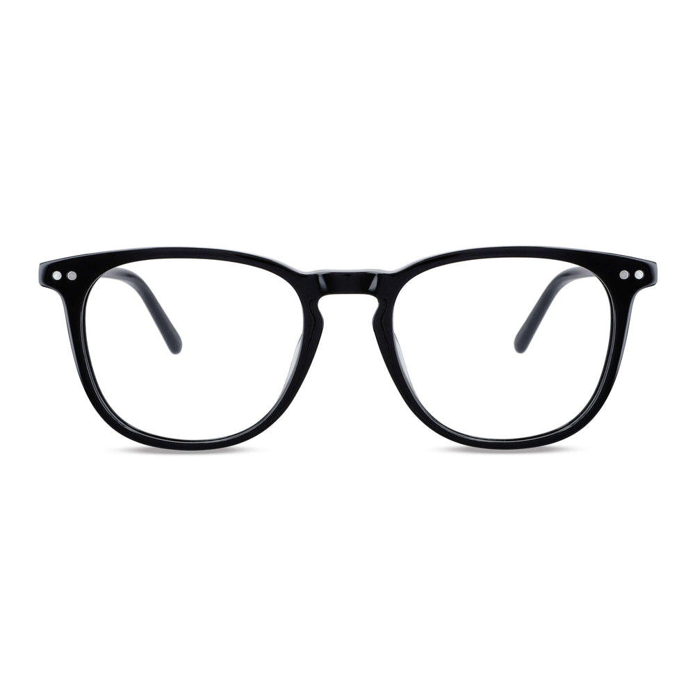 marcos opticos redondos para hombre y mujer con clip de sol polarizado marca bonoboss sustentable mayorista de opticas vista frontal #color_negro