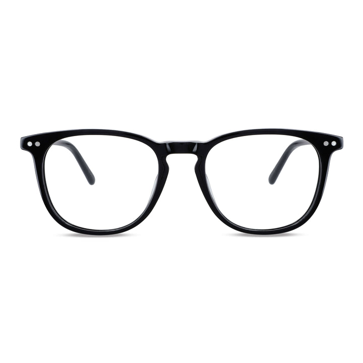 marcos opticos redondos para hombre y mujer con clip de sol polarizado marca bonoboss sustentable mayorista de opticas vista frontal #color_negro