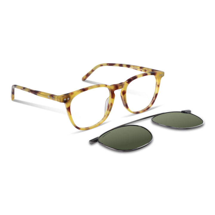 armazones opticos redondos para hombre y mujer con clip de sol polarizado marca bonoboss sustentable mayorista de opticas #color_amarillo