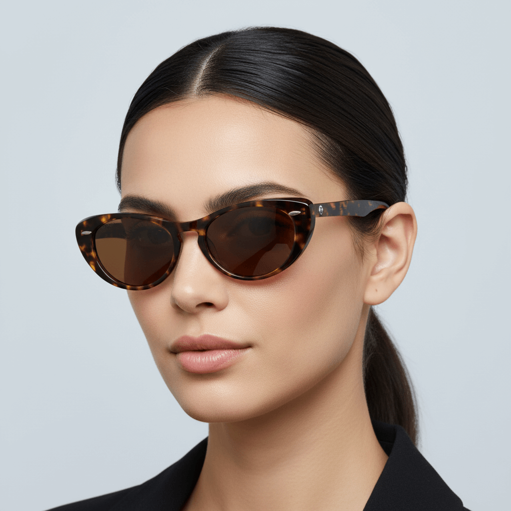 la vista lateral de una mujer con el pelo suelto color castaño claro usando anteojos de sol polarizados de color tipo marmoleado bonoboss en acetato sustentable #color_marble