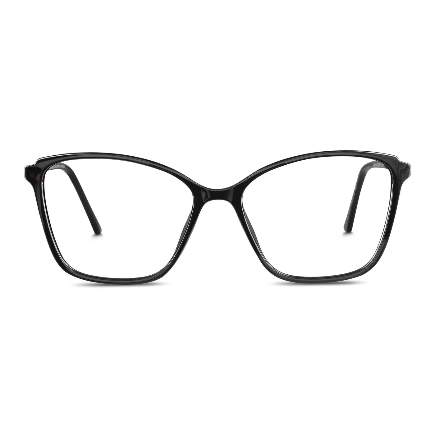 anteojos opticos para mujer de cara redonda grande con acetato de color negro vista frontal. Distribuidor mayorista de opticas lentes plastico reciclado