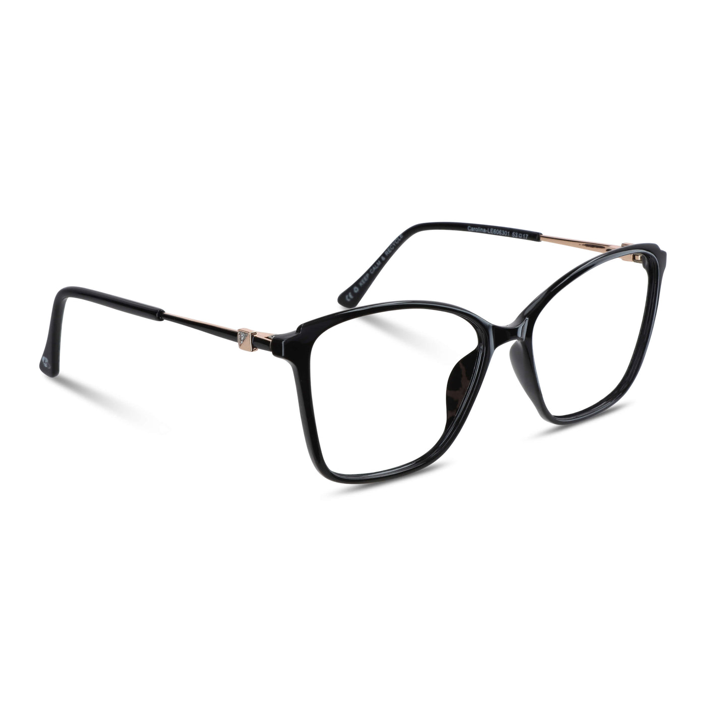 anteojos opticos para mujer de cara redonda grande con acetato de color negro vista lateral. Distribuidor mayorista de opticas lentes plastico reciclado