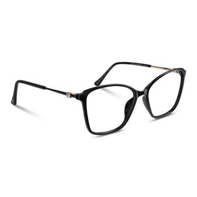 anteojos opticos para mujer de cara redonda grande con acetato de color negro vista lateral. Distribuidor mayorista de opticas lentes plastico reciclado