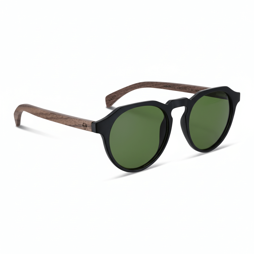 anteojos de sol hexagonales polarizados con patas de madera de hombre y mujer con lentes de color verde o G15 #color-marco_carey
