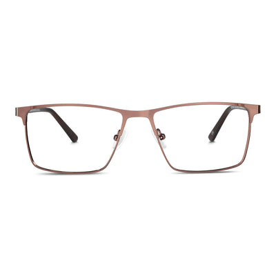 marcos armazones opticos metalicos rectangulares de color café para hombre y mujer de cara redonda grande. Lentes por mayor distribuidora de opticas.
