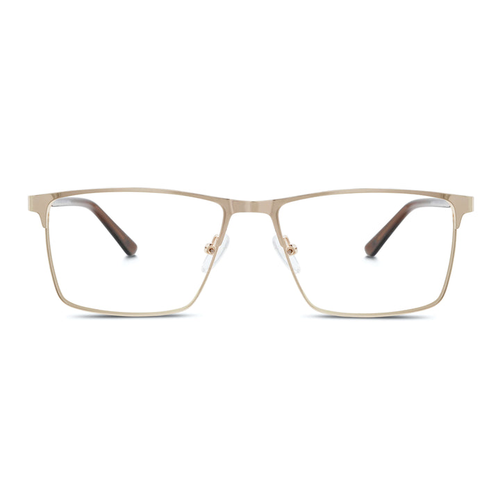 marcos armazones opticos metalicos rectangulares de color dorado para hombre y mujer de cara redonda grande. Lentes por mayor distribuidora de opticas. Vista Frontal #color_dorado