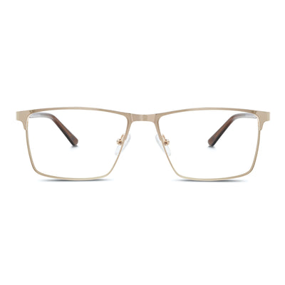 marcos armazones opticos metalicos rectangulares de color dorado para hombre y mujer de cara redonda grande. Lentes por mayor distribuidora de opticas. Vista Frontal 