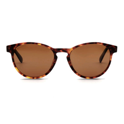 anteojos de sol lentes polarizados para hombre y mujer redondos en color carey con cristal cafe y patas de madera natural