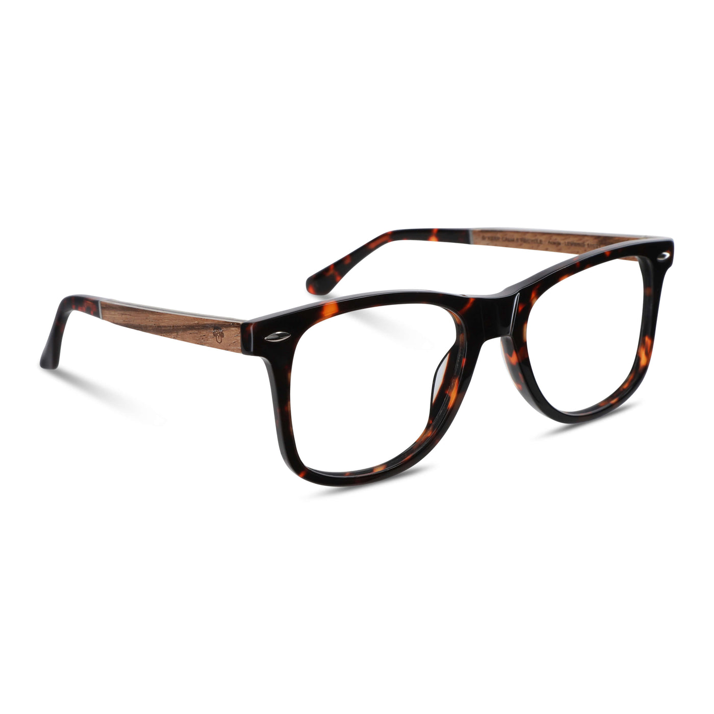 Acacia armazones anteojos ópticos con receta y filtro de luz azul de forma ovalada y color carey con patas de madera natural reciclada sustentable para hombre y mujer de cara redonda en color carey vista lateral