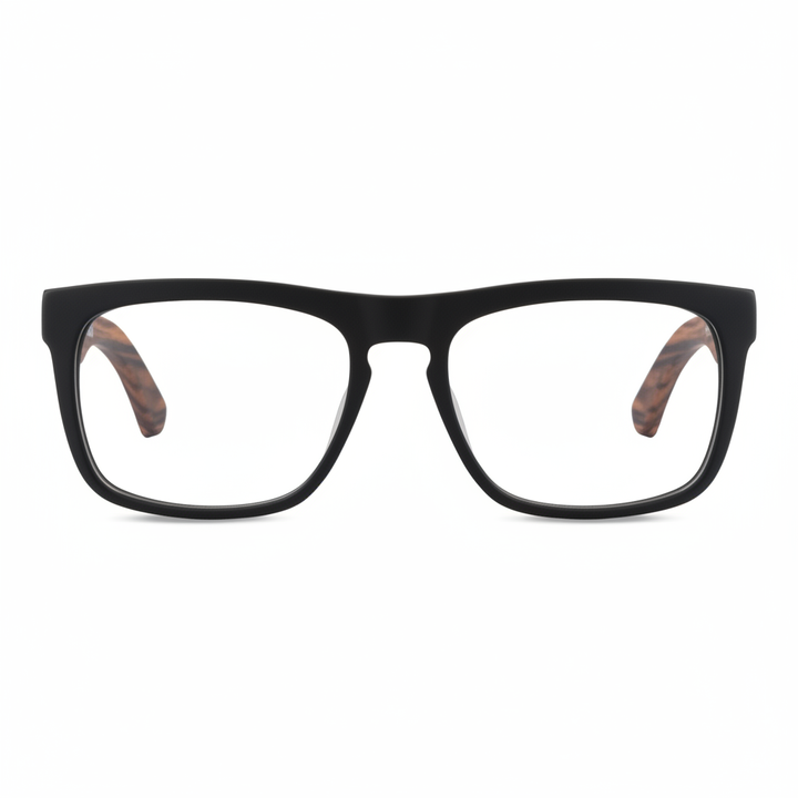 Anteojos ópticos marco cristal negro mate con varillas de madera de nogal - diseño wayfarer holbrook unisex sustentable Bonoboss Chile #color_negro