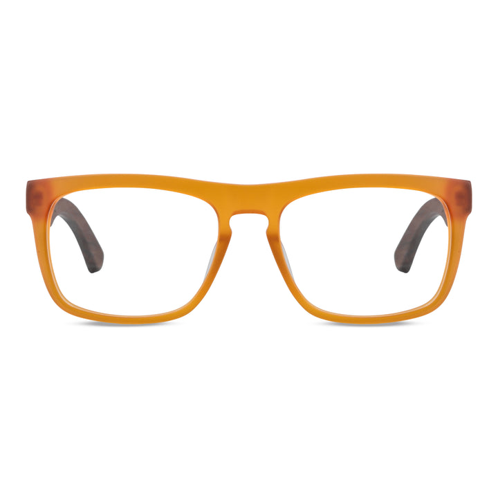 Anteojos ópticos marco cristal yellow mate con varillas de madera de nogal - diseño wayfarer holbrook unisex sustentable Bonoboss Chile #color_yellow