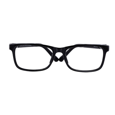 anteojos ópticos con receta para niños y niñas de forma rectangular y clip para el sol polarizado. La vista es frontal y el color del armazón es negro