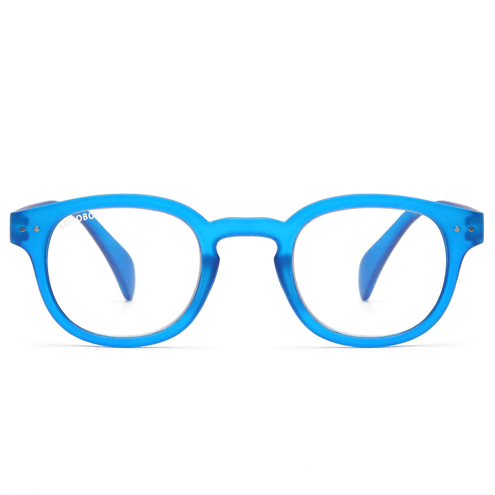 anteojo lectura filtro azul color azul redondeado para hombre mujer moda sustentable botellas plasticas recicladas