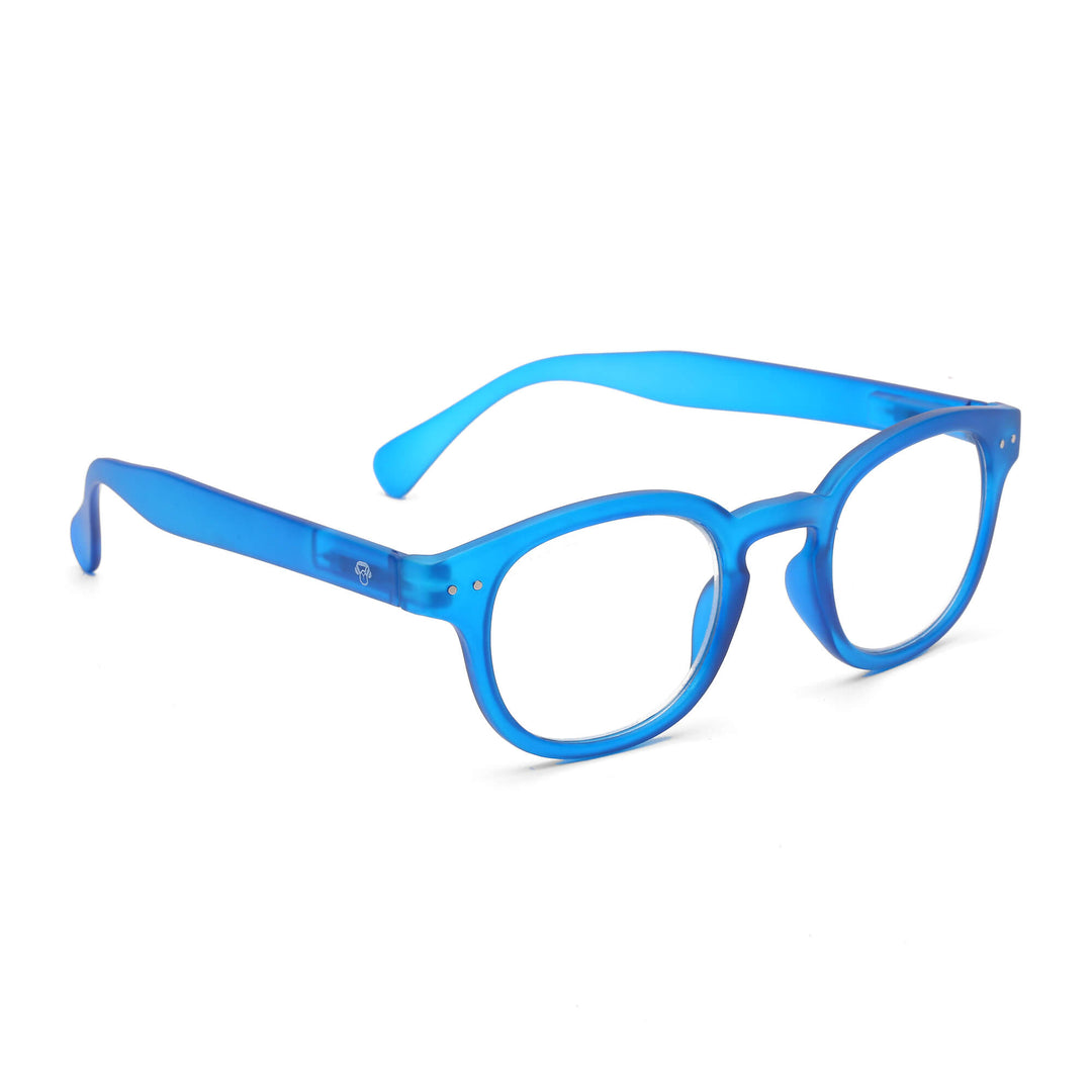 anteojo lectura filtro azul color azul redondeado para hombre mujer moda sustentable botellas plasticas recicladas