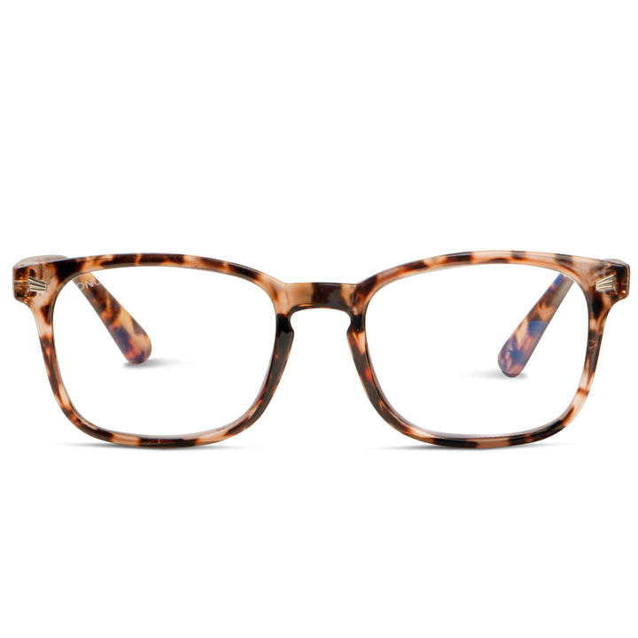 anteojos lentes de lectura filtro azul para hombre y mujer cara redonda distribuidor mayorista optica lentes sustentables plastico reciclado color carey vista frontal