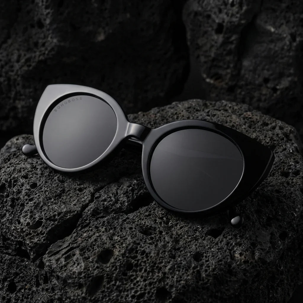 Lentes sol Hannover polarizados UV400 sobre roca volcanica textura natural Bonoboss #color_negro