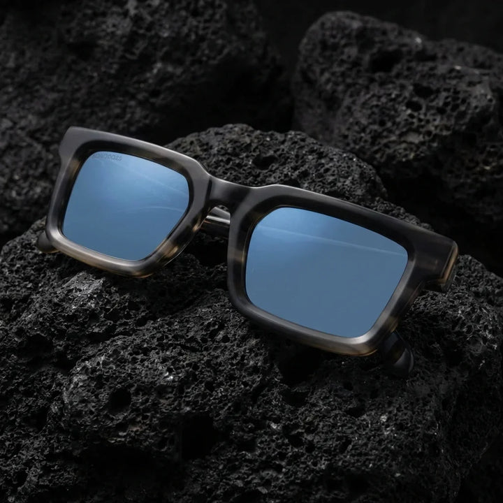 Lentes sol Tokyo polarizados UV400 bio-acetato Stained sobre roca volcanica textura natural Bonoboss #editorial_polarizado #color_marble