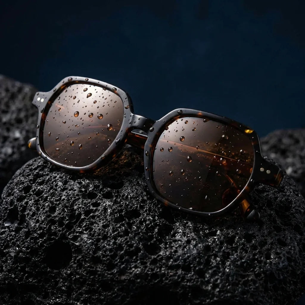 Lentes sol Canarias polarizados UV400 sobre roca volcanica textura natural Bonoboss #color_carey