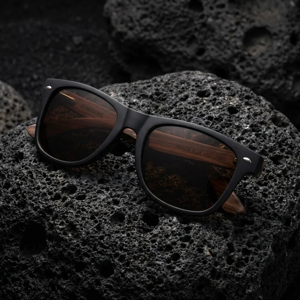 Lentes sol Acacia Nogal polarizados UV400 fotografia editorial Bonoboss #color_gradiente-cafe