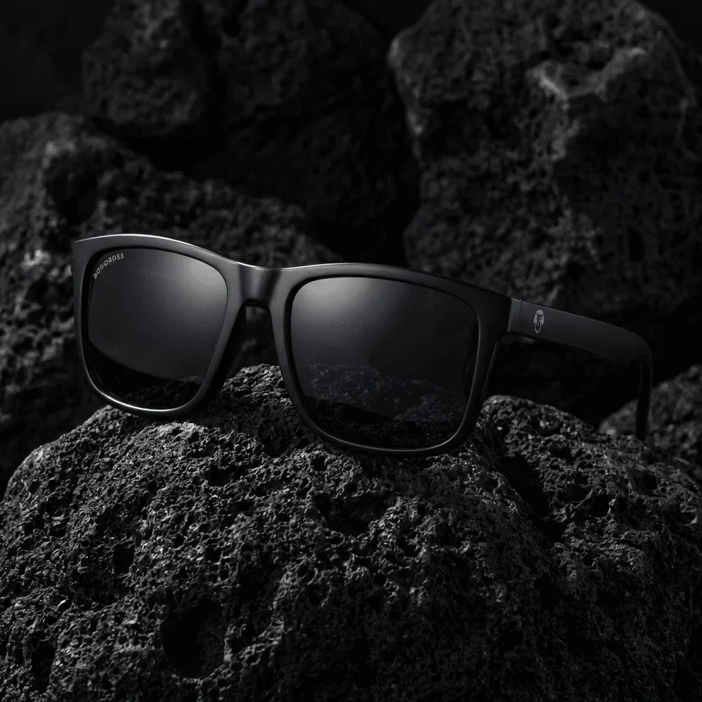Lentes sol Rapanui RPET polarizados UV400 sobre roca volcanica textura natural Bonoboss #color_dark