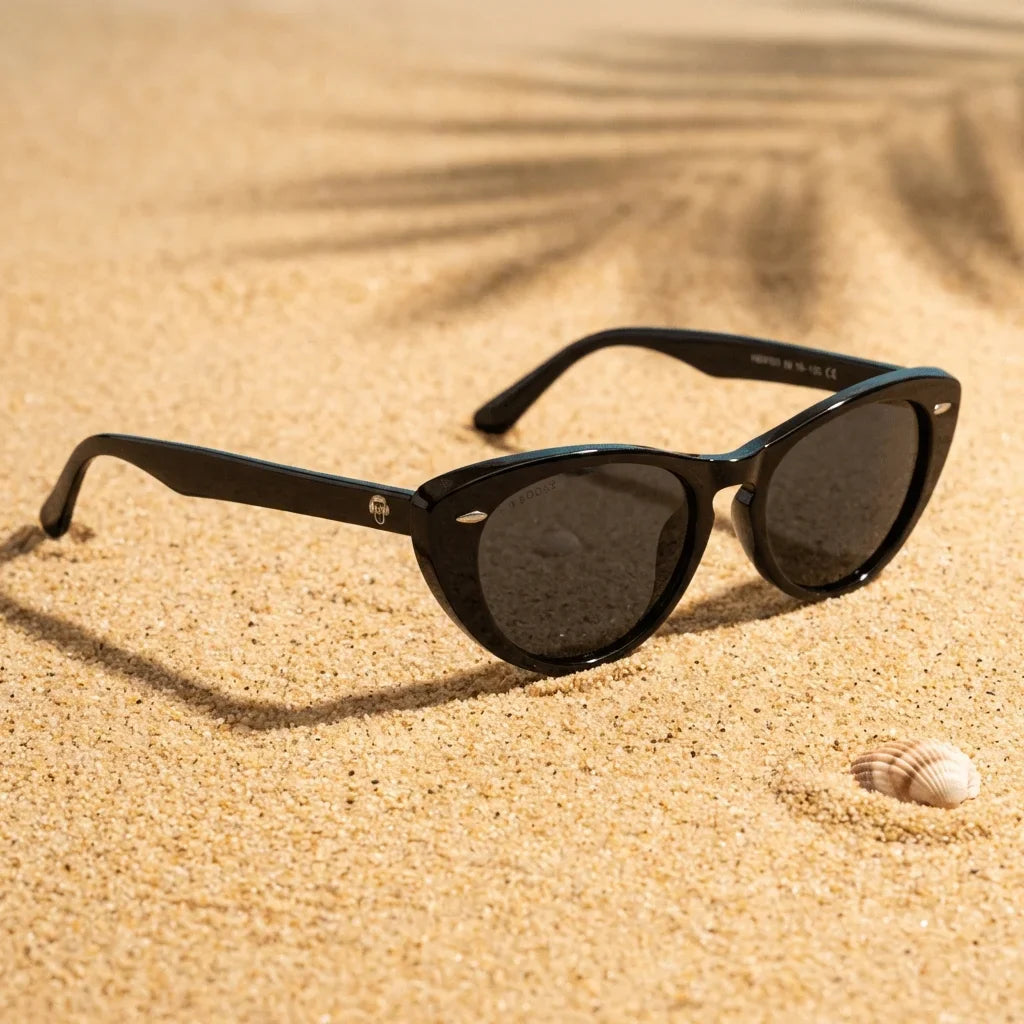Lentes sol Havana polarizados UV400 sobre arena dorada costa textura natural Bonoboss #color_negro