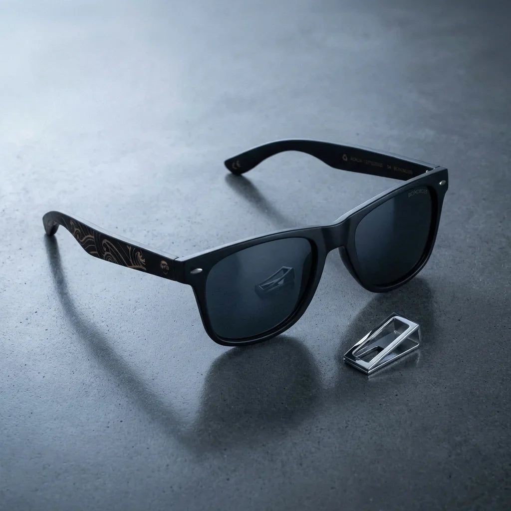 Lentes sol Acacia Dark Designer's polarizados UV400 sobre concreto urbano textura industrial Bonoboss #editorial_detail2 #color_smoke