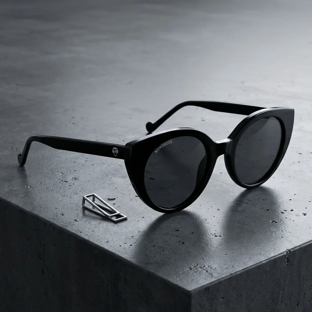 Lentes sol Hannover polarizados UV400 sobre concreto urbano textura industrial Bonoboss #color_negro