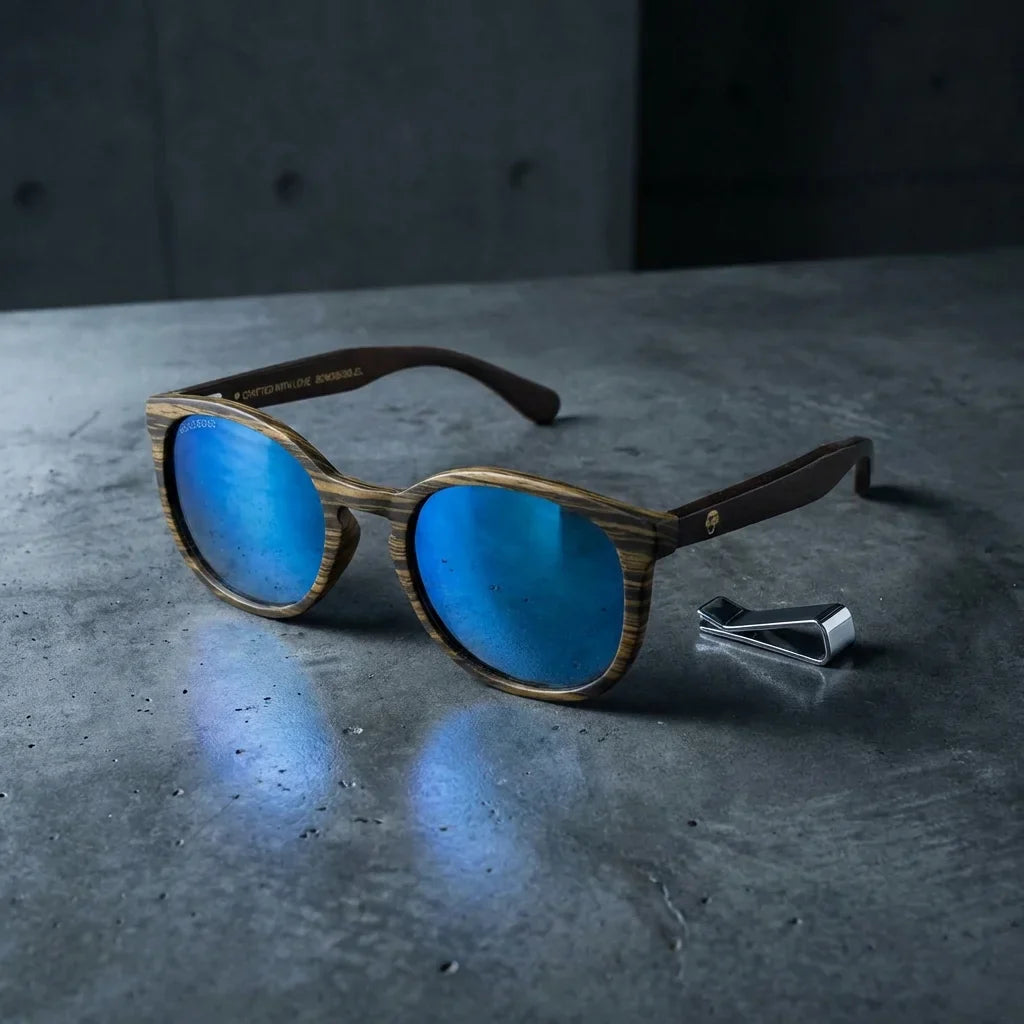 Lentes sol Meli Ebony polarizados UV400 fotografia editorial Bonoboss #color_espejado-azul