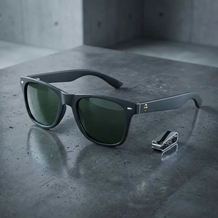 Lentes sol Acacia Dark polarizados UV400 sobre concreto urbano textura industrial Bonoboss #color_g15