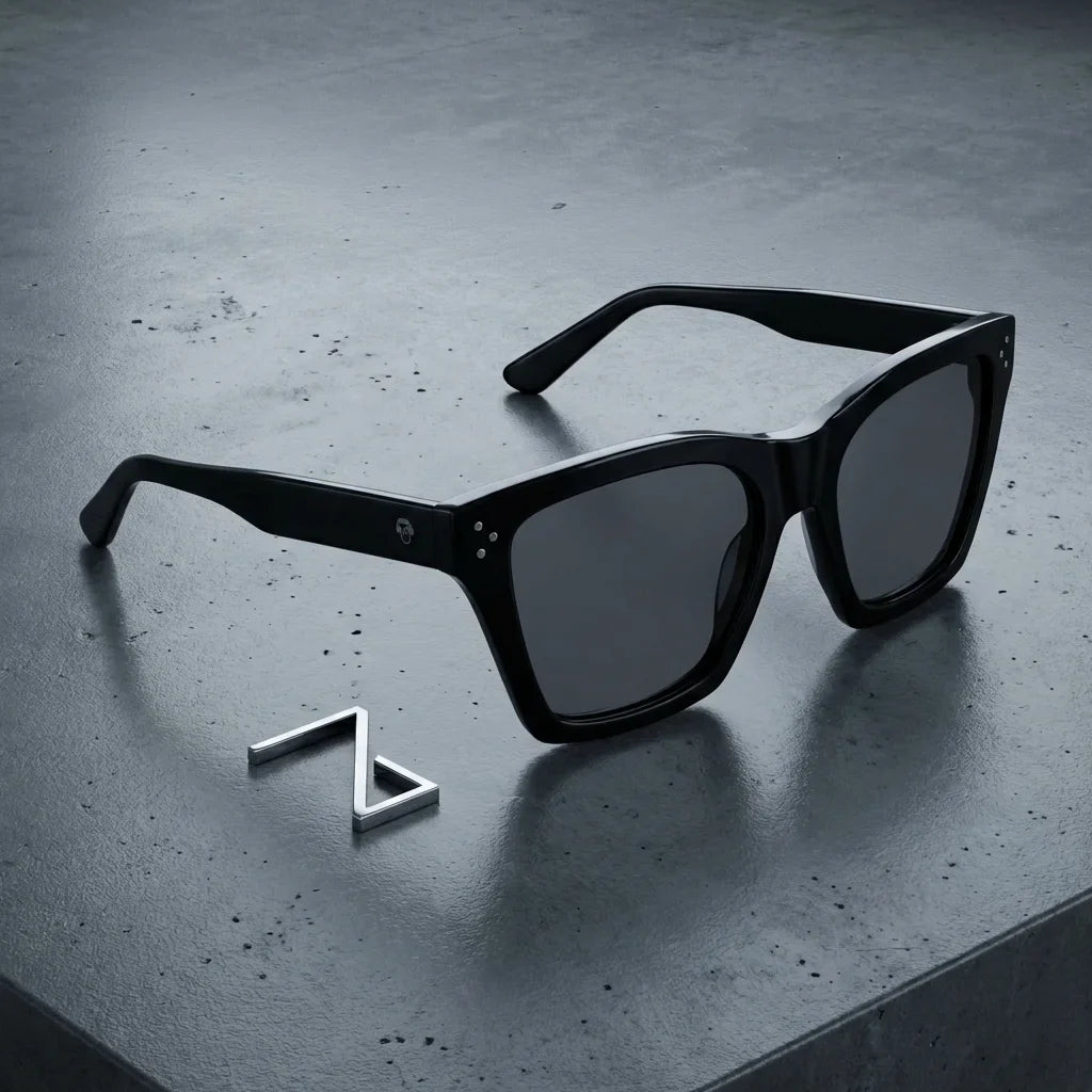 Lentes sol Bruna polarizados UV400 sobre concreto urbano textura industrial Bonoboss #color_negro